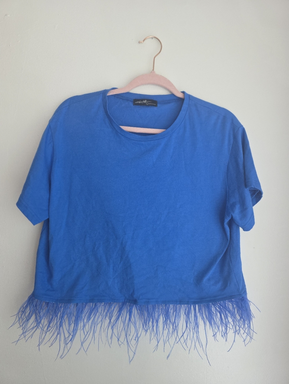 On Twelfth Feather-Trimmed Blue Cotton Shirt, Large